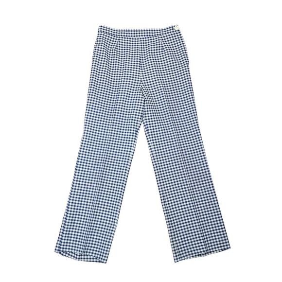 Vintage 70s Navy Blue and White Gingham Check Plaid Flare Pants 30" - Picture 1 of 4